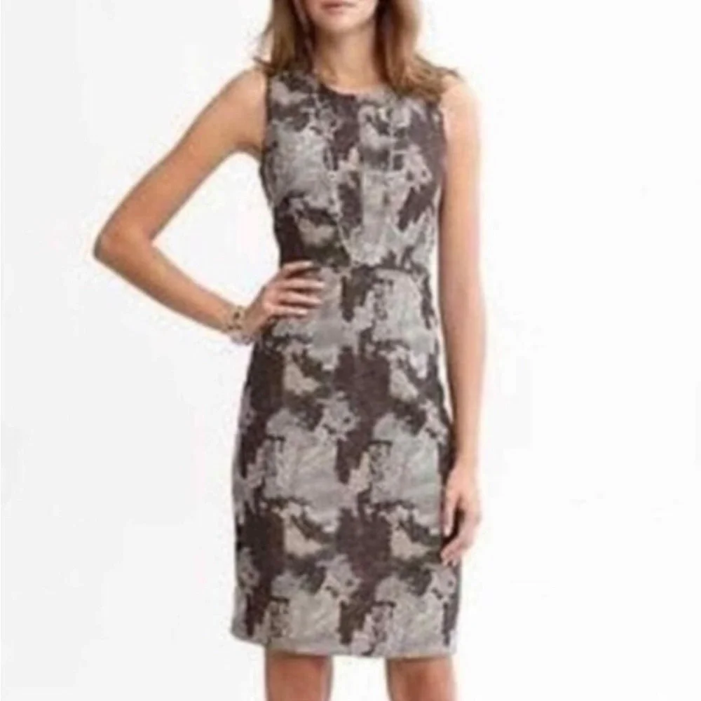 Banana Republic Brown Wool Blend Abstract Marbled Metallic Sheath Dress Size 8